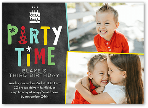 Whimsical Party Time Birthday Invitation, Grey, 5x7 Flat, Standard Smooth Cardstock, Square
