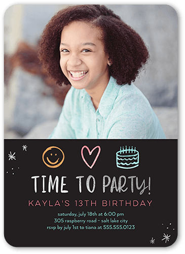 A Time To Party Birthday Invitation, Grey, 5x7 Flat, Standard Smooth Cardstock, Rounded