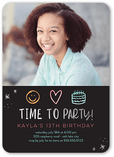 A Time To Party Birthday Invitation, Grey, 5x7 Flat, Pearl Shimmer Cardstock, Rounded