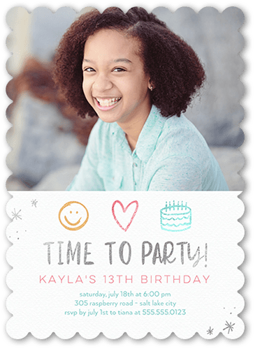 A Time To Party Birthday Invitation, White, 5x7 Flat, Signature Smooth Cardstock, Scallop