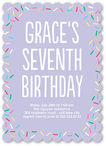 Special Sprinkles Birthday Invitation, Purple, 5x7, Signature Smooth Cardstock, Scallop