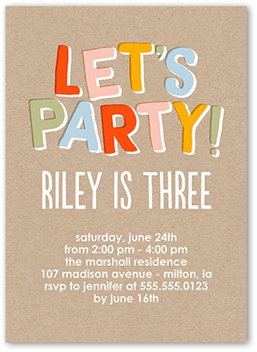 Playful Craft Birthday Invitation, Beige, 5x7 Flat, Pearl Shimmer Cardstock, Square
