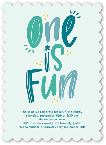 One Is Fun Birthday Invitation, Blue, 5x7 Flat, Signature Smooth Cardstock, Scallop