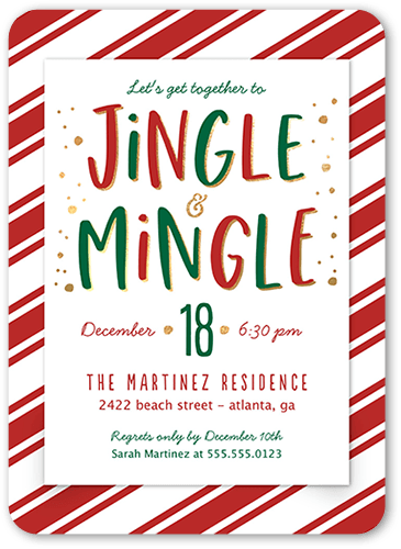 Jingle and Mix Holiday Invitation, Red, 5x7 Flat, Standard Smooth Cardstock, Rounded
