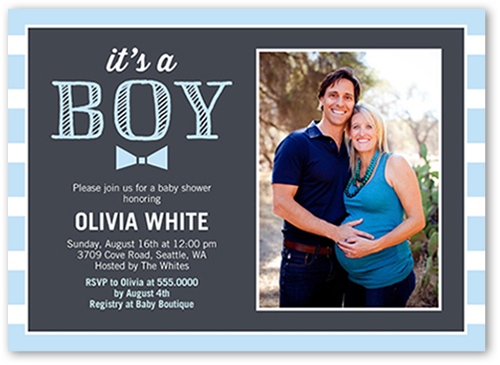 Baby Chic Boy Baby Shower Invitation, Grey, Luxe Double-Thick Cardstock, Square