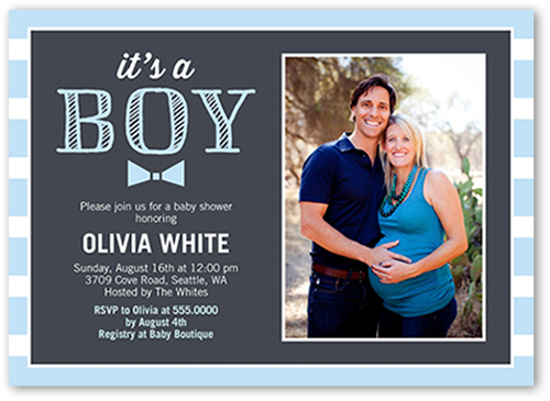 Baby Chic Boy Baby Shower Invitation, Grey, White, Luxe Double-Thick Cardstock, Square