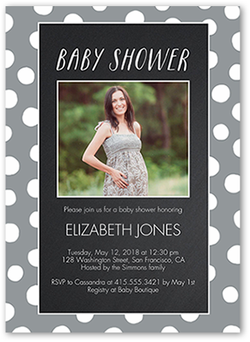 Chalkboard Dots Baby Shower Invitation, Grey, Signature Smooth Cardstock, Square