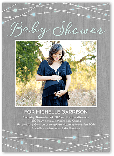 Strand Lights Baby Shower Invitation, Green, 5x7 Flat, 100% Recycled Cardstock ?, Square