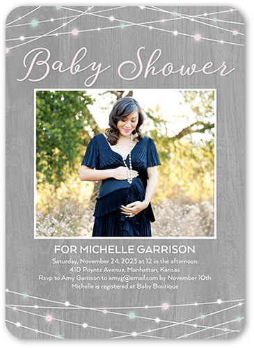 Strand Lights Baby Shower Invitation, Pink, 5x7 Flat, 100% Recycled Cardstock , Rounded, Blush Pink