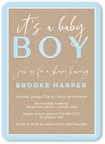 Classic Shower Boy Baby Shower Invitation, Blue, 5x7 Flat, 100% Recycled Cardstock , Rounded