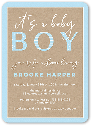 Classic Shower Boy Baby Shower Invitation, Blue, 5x7 Flat, Pearl Shimmer Cardstock, Rounded