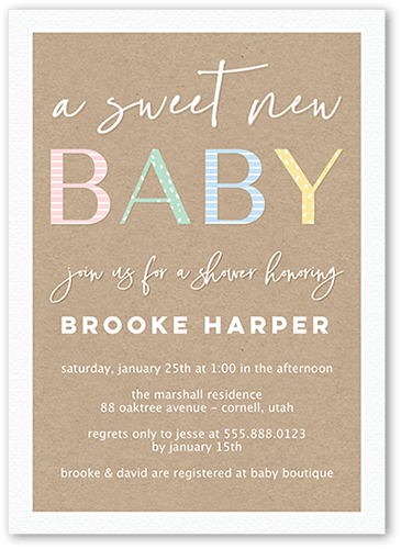 Classic Shower Girl Baby Shower Invitation, White, 5x7 Flat, Signature Smooth Cardstock, Square