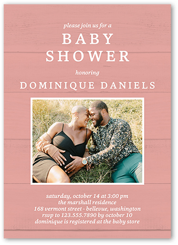 Colorful Woodgrain Baby Shower Invitation, Pink, 5x7 Flat, Signature Smooth Cardstock, Square