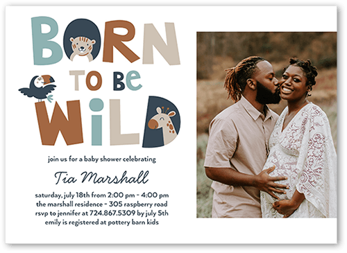 Born Wild Baby Shower Invitation, Blue, 5x7 Flat, Standard Smooth Cardstock, Square