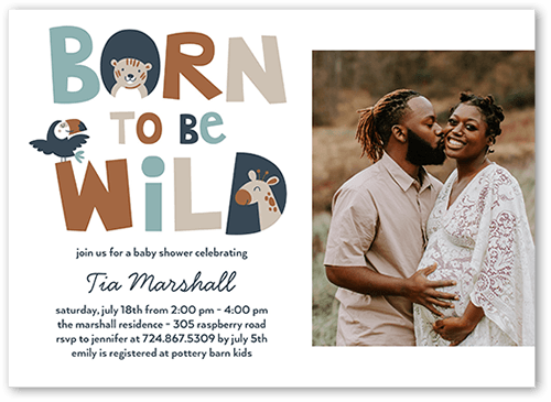 Born Wild Baby Shower Invitation, Blue, 5x7 Flat, Signature Smooth Cardstock, Square