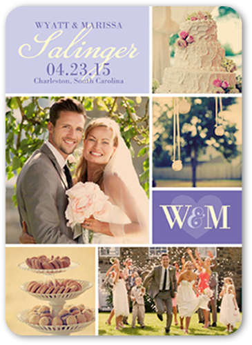 Loving Initials Wedding Announcement, Purple, Standard Smooth Cardstock, Rounded