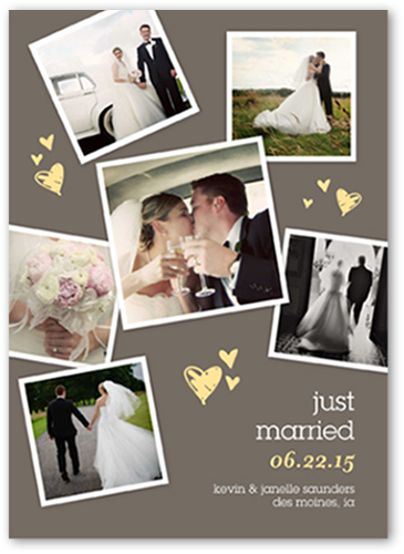 Sweet Heart Collage Wedding Announcement, Brown, Pearl Shimmer Cardstock, Square