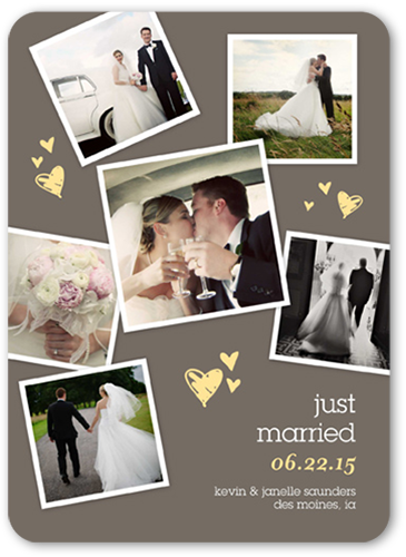 Sweet Heart Collage Wedding Announcement, Brown, 100% Recycled Cardstock , Rounded