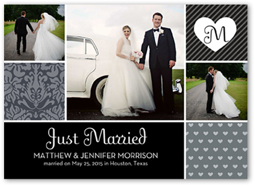 Patterned Initial Wedding Announcement, Black, Signature Smooth Cardstock, Square