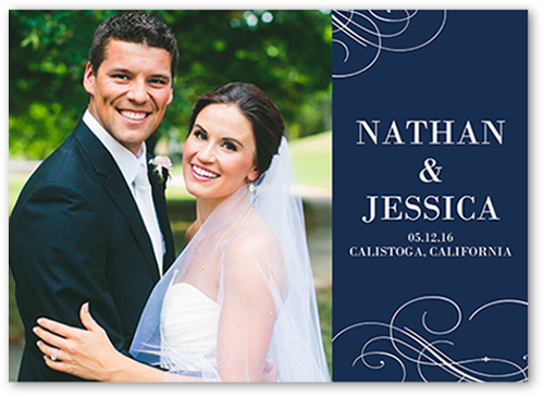 Simple Flourish Wedding Announcement, Blue, 100% Recycled Cardstock , Square
