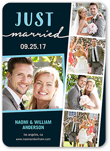 Just Married Filmstrip Wedding Announcement, Grey, Pearl Shimmer Cardstock, Rounded