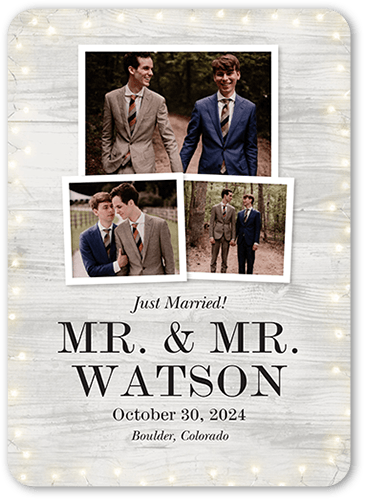 Framed In Lights Mr Wedding Announcement, Gray, 5x7 Flat, Pearl Shimmer Cardstock, Rounded