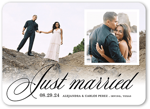 Photo On Photo Wedding Announcement, Black, 5x7 Flat, 100% Recycled Cardstock , Rounded