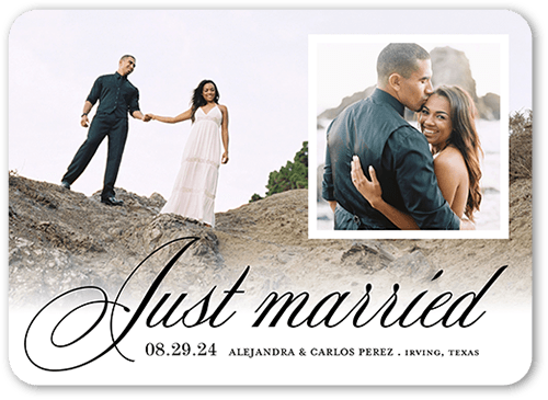 Photo On Photo Wedding Announcement, Black, 5x7 Flat, 100% Recycled Cardstock ?, Rounded