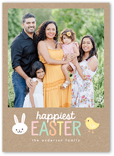 Happy Doodles Easter Card, Beige, 5x7 Flat, Pearl Shimmer Cardstock, Square