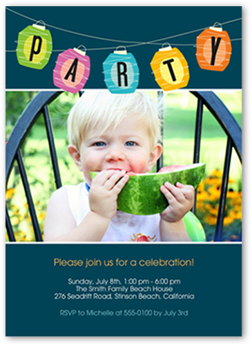 Bright Paper Lanterns Summer Invitation, Blue, Signature Smooth Cardstock, Square