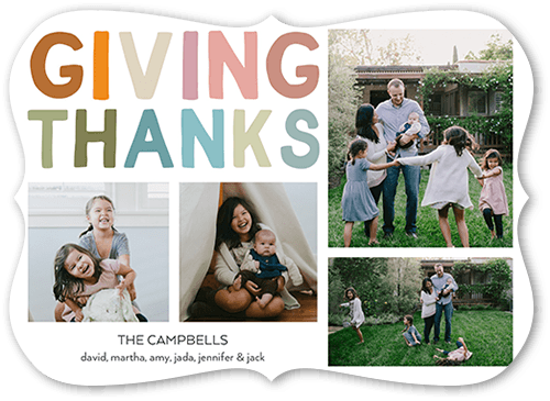 Giving of Thanks Fall Photo Card, White, 5x7 Flat, Pearl Shimmer Cardstock, Bracket