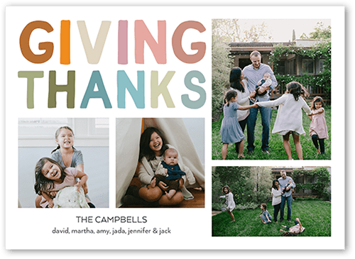 Giving of Thanks Fall Photo Card, White, 5x7 Flat, Luxe Double-Thick Cardstock, Square