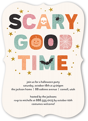 Scary Good Time Halloween Invitation, Beige, 5x7 Flat, Pearl Shimmer Cardstock, Bracket