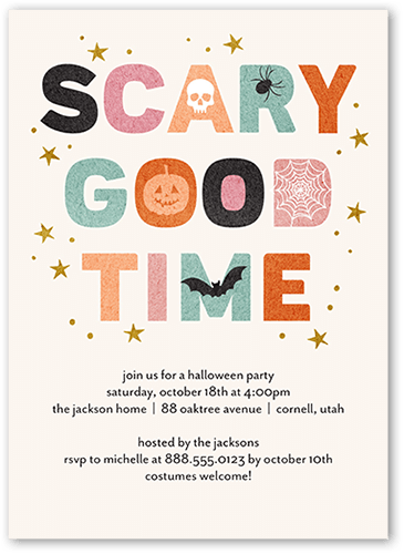 Scary Good Time Halloween Invitation, Beige, 5x7 Flat, 100% Recycled Cardstock ?, Square