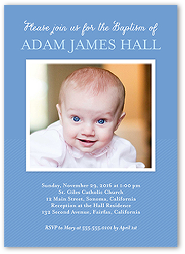 Solid Frame Boy Baptism Invitation, Blue, Signature Smooth Cardstock, Square