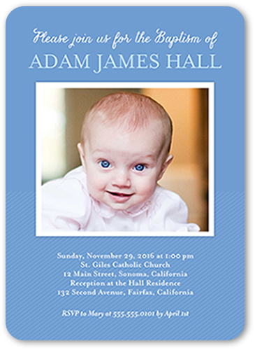 Solid Frame Boy Baptism Invitation, Blue, Standard Smooth Cardstock, Rounded