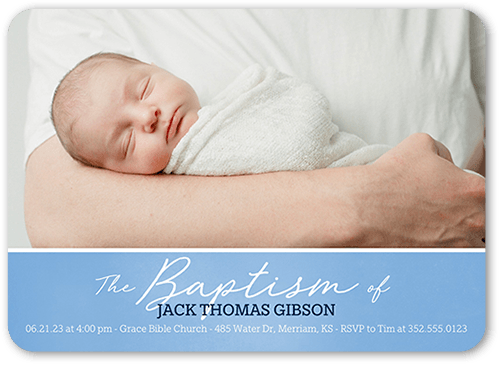 Classic Block Boy Baptism Invitation, Blue, 5x7 Flat, 100% Recycled Cardstock , Rounded