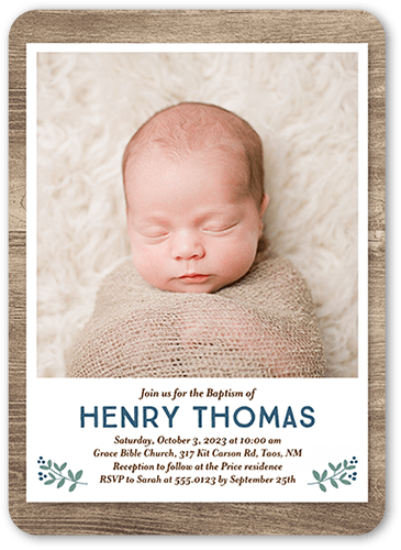 Rustic Family Boy Baptism Invitation, Rounded Corners