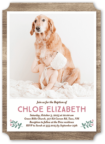 Rustic Family Girl Baptism Invitation, Beige, 5x7 Flat, Signature Smooth Cardstock, Ticket