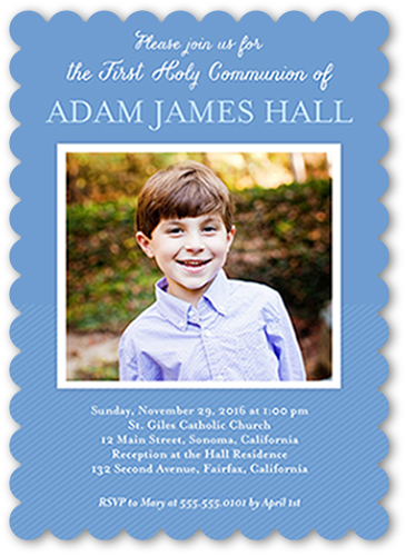 Perfectly Framed Boy Communion Invitation, Blue, Signature Smooth Cardstock, Scallop