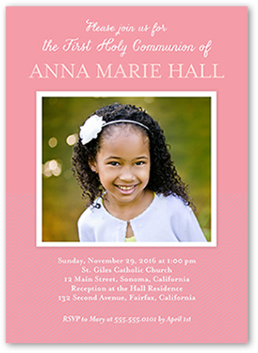 Perfectly Framed Girl Communion Invitation, Pink, Standard Smooth Cardstock, Square
