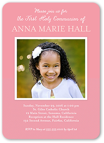 Perfectly Framed Girl Communion Invitation, Pink, Pearl Shimmer Cardstock, Rounded