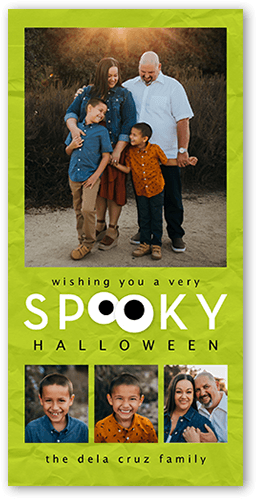 Googly Spooky Halloween Card, Green, 4x8 Flat, Signature Smooth Cardstock, Square, Lime