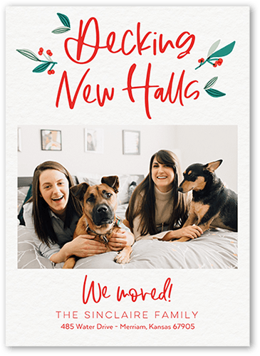 Deck New Halls Moving Announcement, White, 5x7, Luxe Double-Thick Cardstock, Square