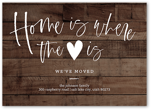 Heart Home Moving Announcement, Brown, 5x7 Flat, Luxe Double-Thick Cardstock, Square