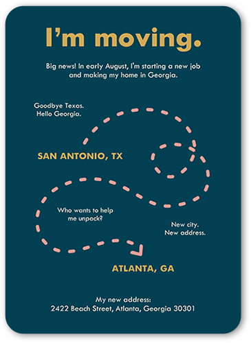 Moving Map Moving Announcement, Blue, 5x7 Flat, Write Your Own Greeting, Signature Smooth Cardstock, Rounded
