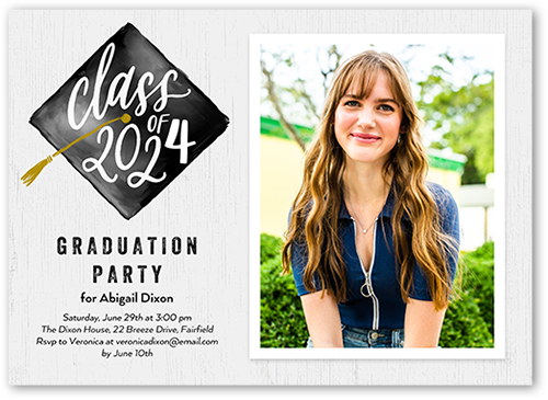 Cap Tassel Graduation Invitation, Gray, 5x7, Pearl Shimmer Cardstock, Square