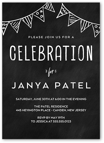 Chalkboard Doodle Party Invitation, Black, 5x7 Flat, Standard Smooth Cardstock, Square