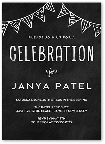 Chalkboard Doodle Party Invitation, Black, 5x7 Flat, 100% Recycled Cardstock , Square, Black