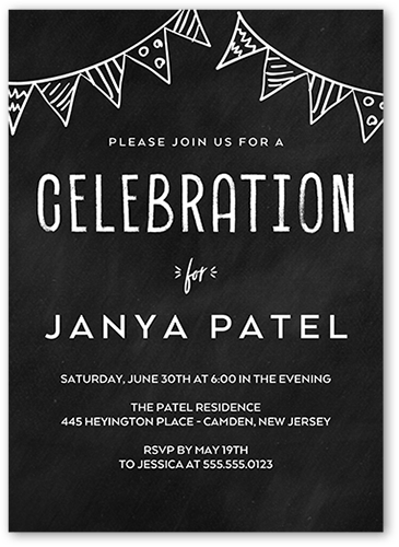 Chalkboard Doodle Party Invitation, Black, 5x7 Flat, 100% Recycled Cardstock ?, Square